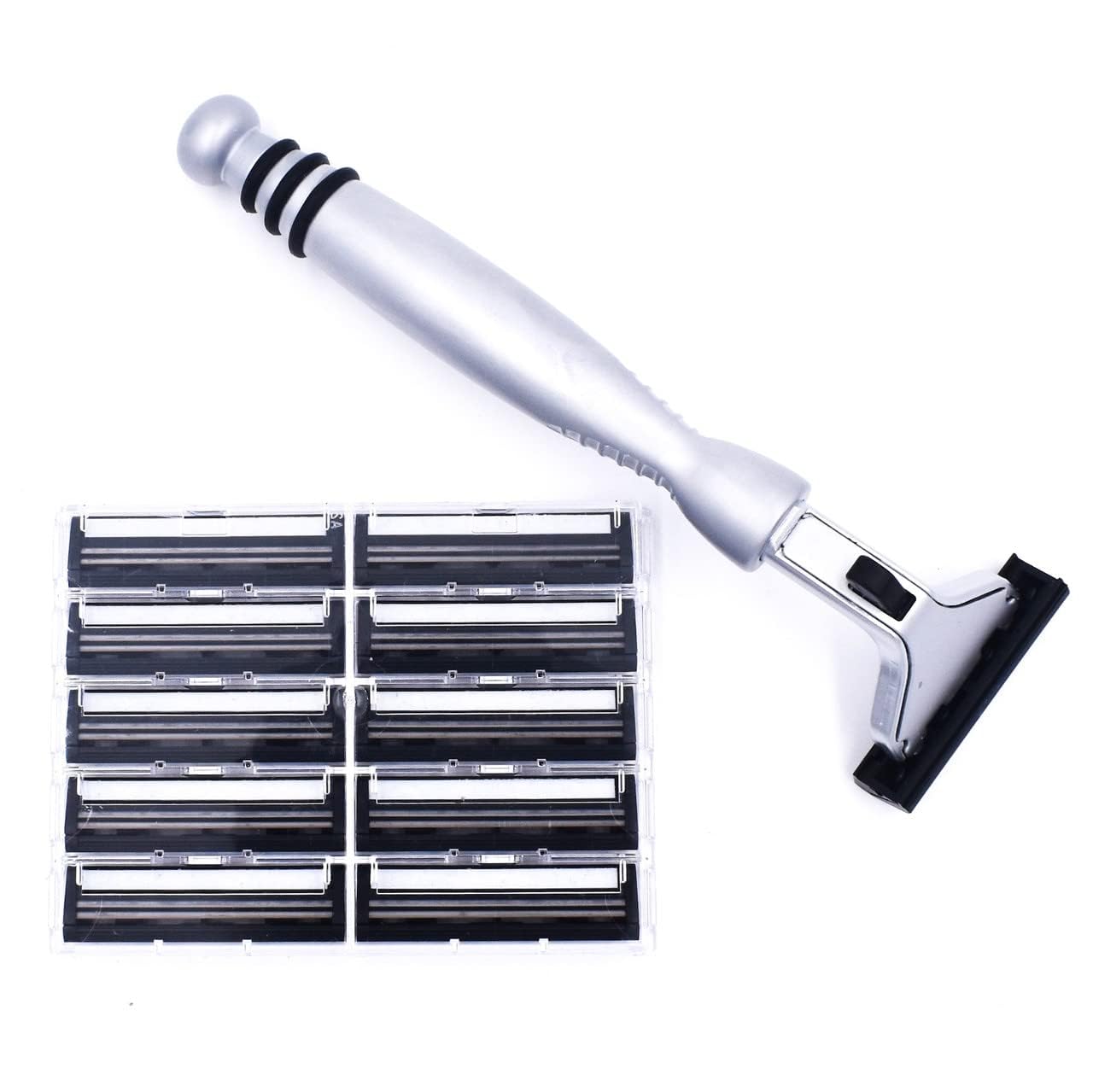 Taconic Heavyweight Atra-Compatible Pivot Razor with 10 Cartridges | All-Metal Chrome Razor Fits Atra-Style Twin Blade Cartridges And Includes 10