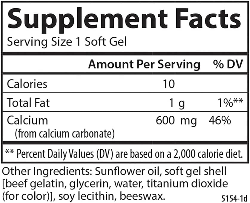 Carlson Cal-600, 600 mg, Calcium, Liquid Filled, 100 + 30 Softgels | Bone Support; Healthy Teeth; Optimal Wellness