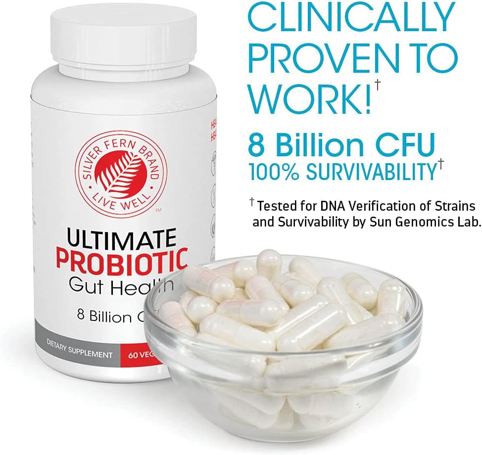 Silver Fern Brand Ultimate Probiotic - Probiotics for Women & Men | 8 Billion CFU Spore-Forming Gut Health Supplement - DNA Verified, Vegan, Shelf-Stable, High Survivability - 60 Capsules