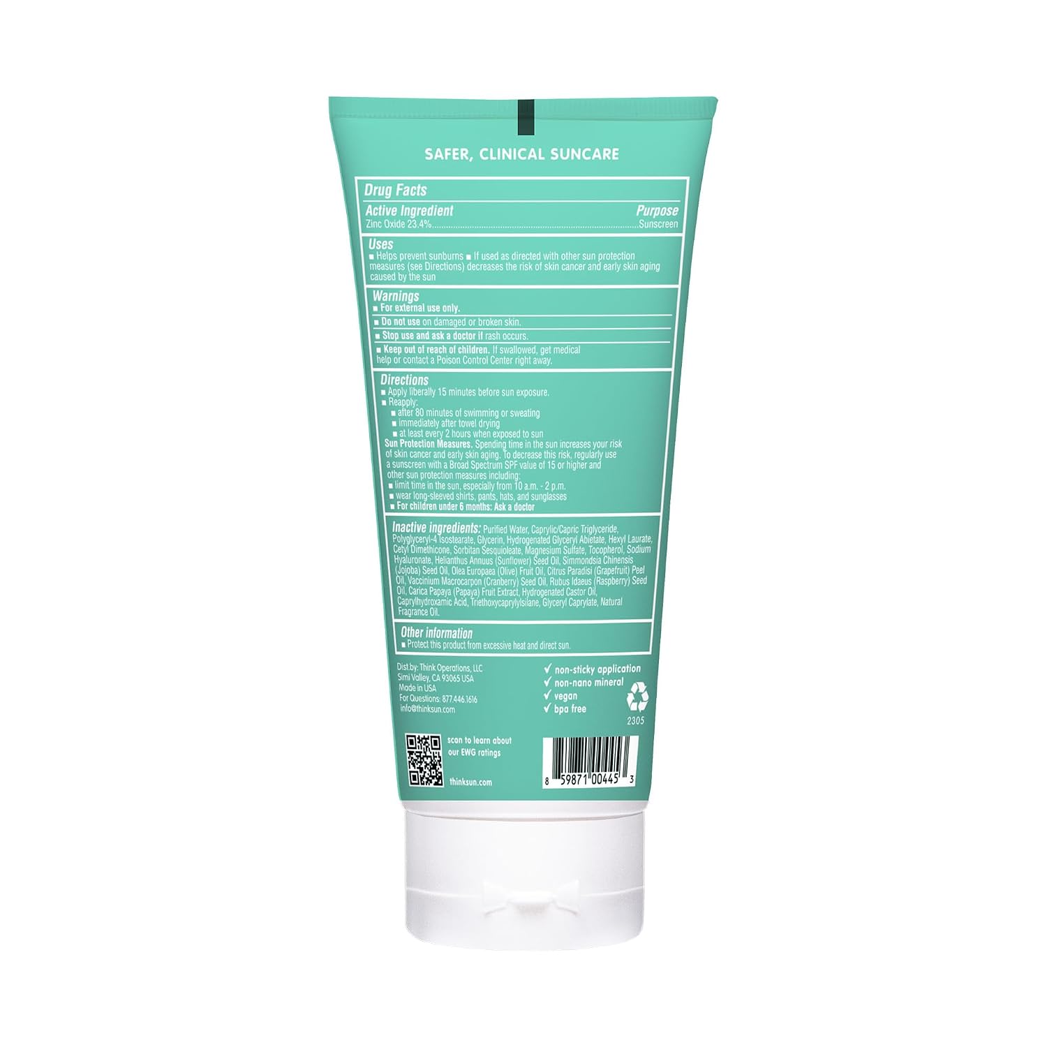 Thinkkids Kids Sunscreen SPF 50+, Mineral Formula, Water Resistant, 3 Fl Oz