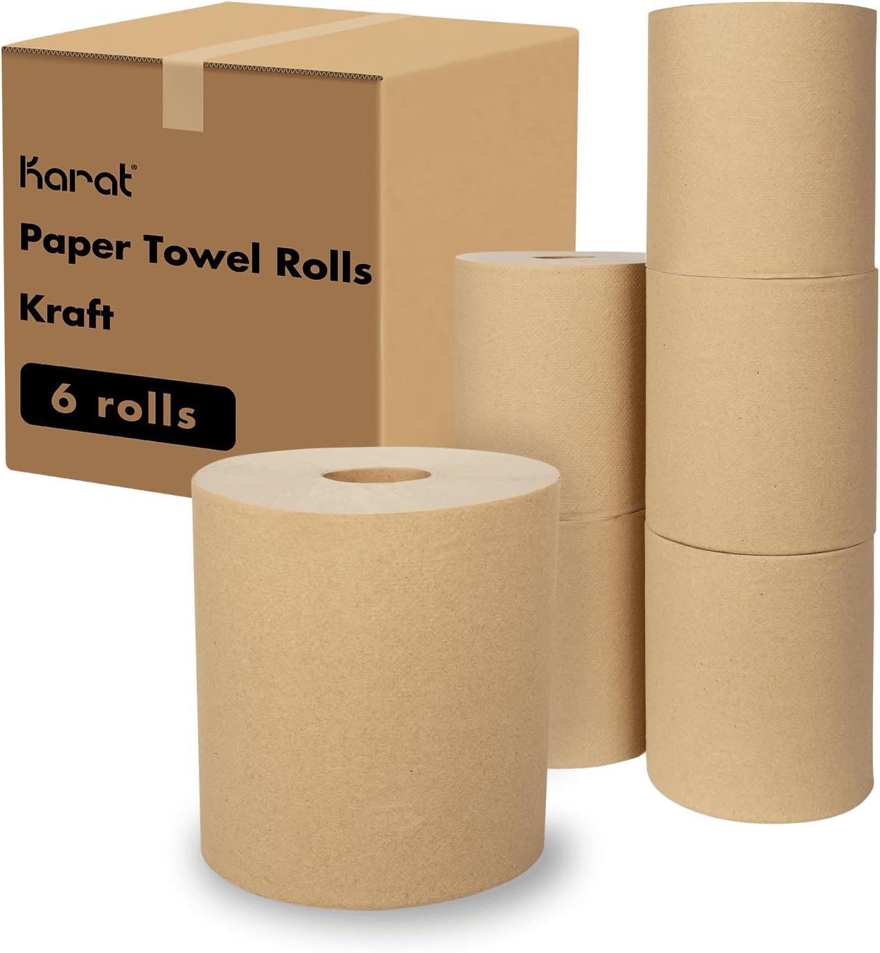 Karat Commercial Paper Towel Rolls, Absorbent & Sturdy for High Traffic Areas, White (Pack of 6)