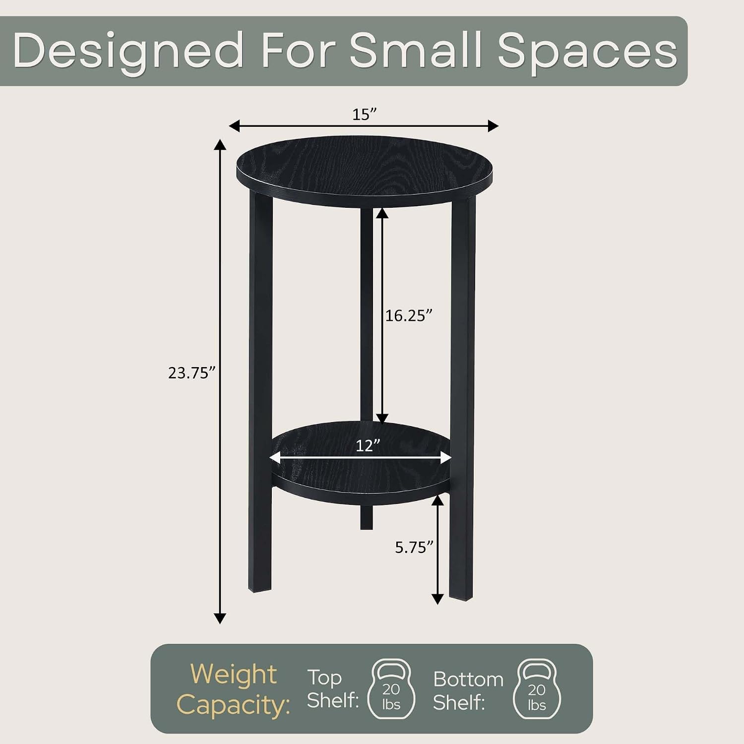 Convenience Concepts Graystone 24 inch 2 Tier Plant Stand - Industrial Stand for Plants, Vases, and Antiques, Urban Modern Design for The Living Room