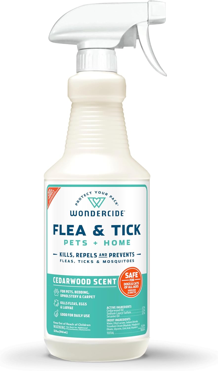 Wondercide Flea Tick & Mosquito Spray for Pets & Home - Cedarwood 16 fl oz | With Natural Essential Oils - Killer, Control, Prevention, Treatment of Fleas & Ticks for Dogs and Cats - Pet & Family Safe