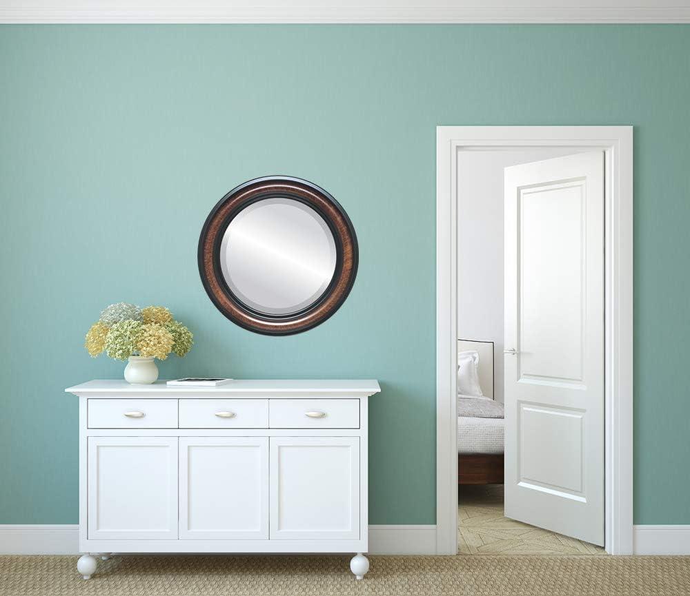 OVALCREST Round Beveled Wall Mirror for Home Decor - Philadelphia Style - Rubbed Bronze - 22x22 Outside Dimensions