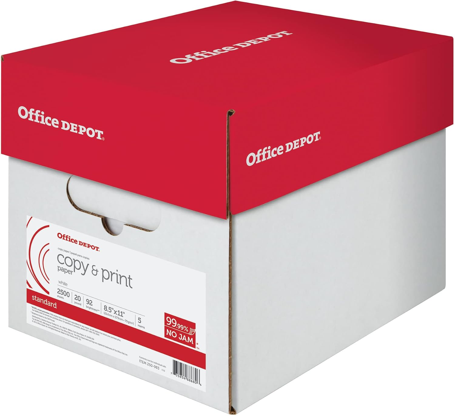 Office Depot Copy Print Paper, 8 1/2in. x 11in., 20 Lb, 500 Sheets Per Ream, Case Of 5 Reams, 851201CS