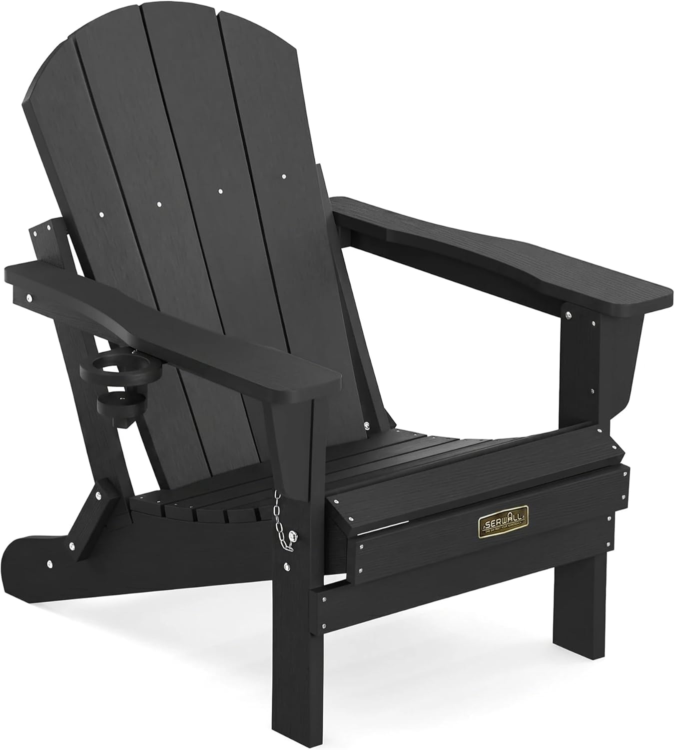 SERWALL Folding Adirondack Chairs with Cup Holder, Outdoor Fire Pit - Blue