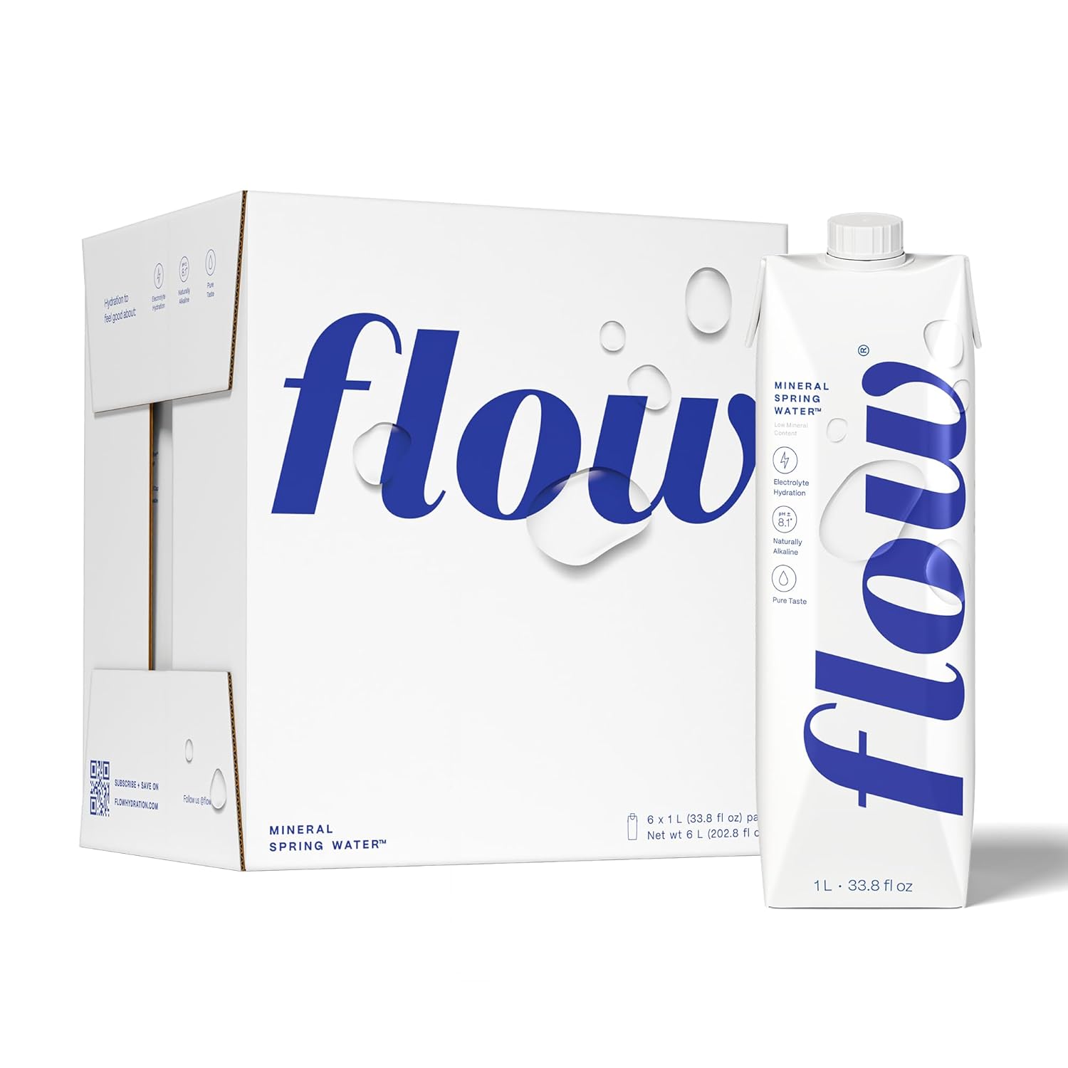 Flow Artesian Mineral Spring Water, 33.8 Fl Oz, 6 Pack | Naturally Alkaline Water, pH 8.1, Electrolytes, Minerals, Zero Calories, Eco-friendly pack, Non-GMO, BPA-Free