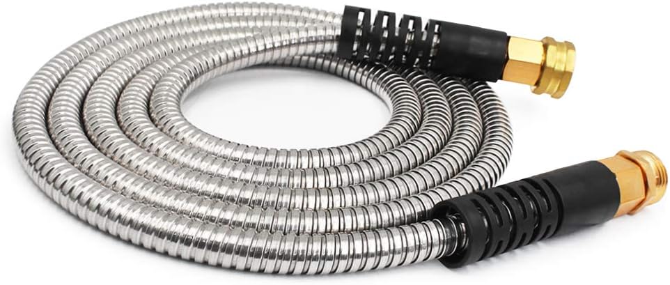 Cesun 100 ft Metal Garden Hose with 10 Function Nozzle, 100 foot x 5/8" | Heavy Duty Stainless Steel Water Hose, Kink-Free & Flexible, Lightweight, Durable, Leak Proof, Rust Proof for Yard/RV/Outdoor