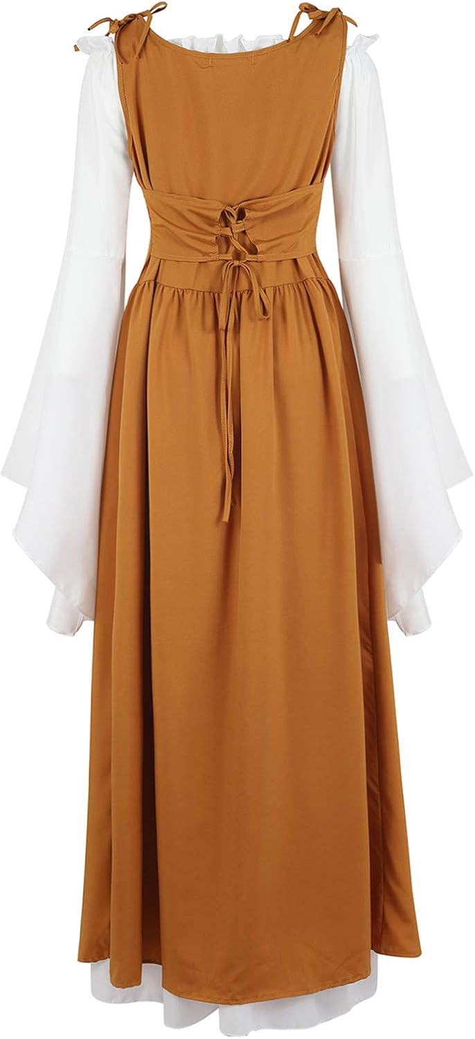 Kranchungel Renaissance Costume Women Dress: Flowy Long Sleeve Medieval Dress for Renaissance Faires & Medieval Festival