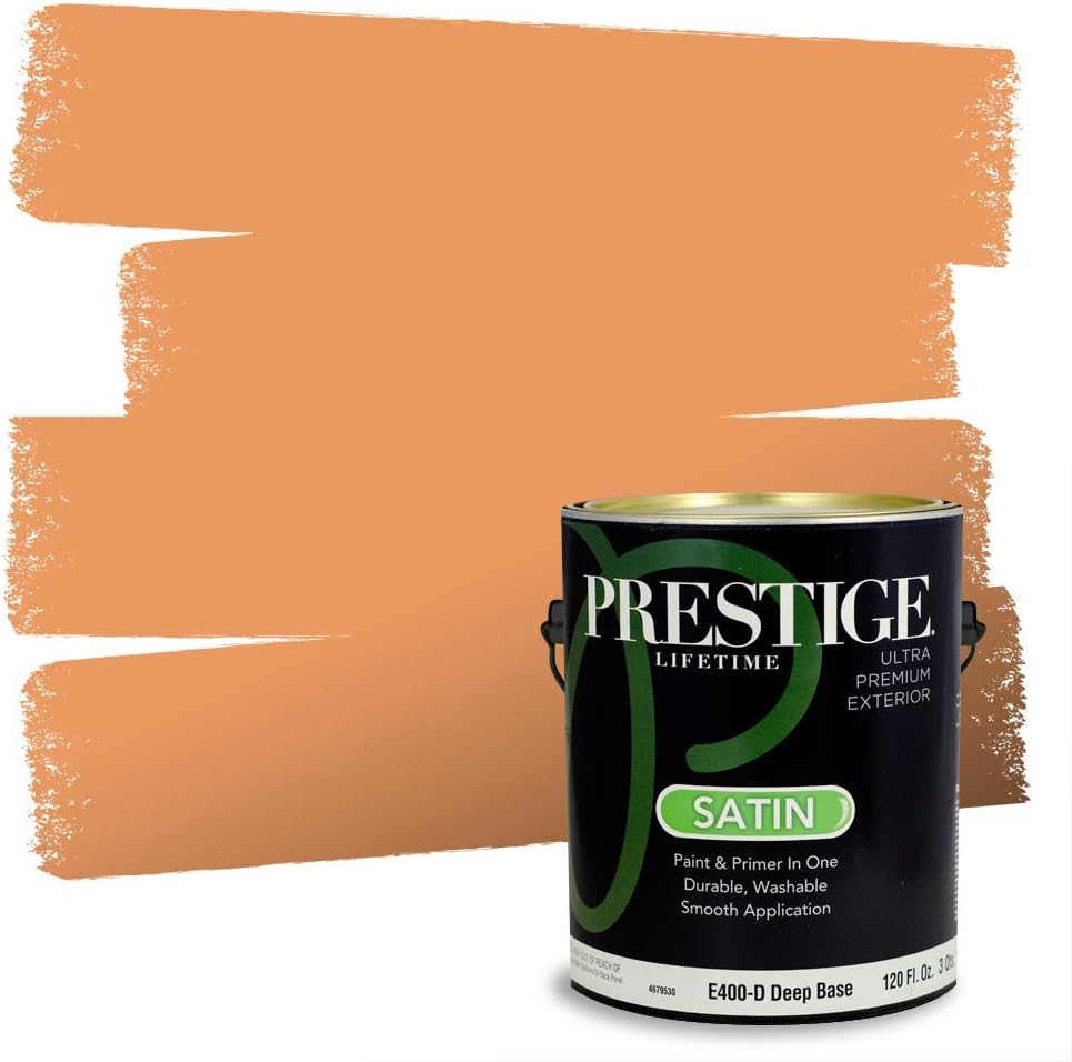 PRESTIGE Paints Exterior Paint and Primer In One, 1-Gallon, Satin, Comparable Match of Sherwin Williams* Kumquat*