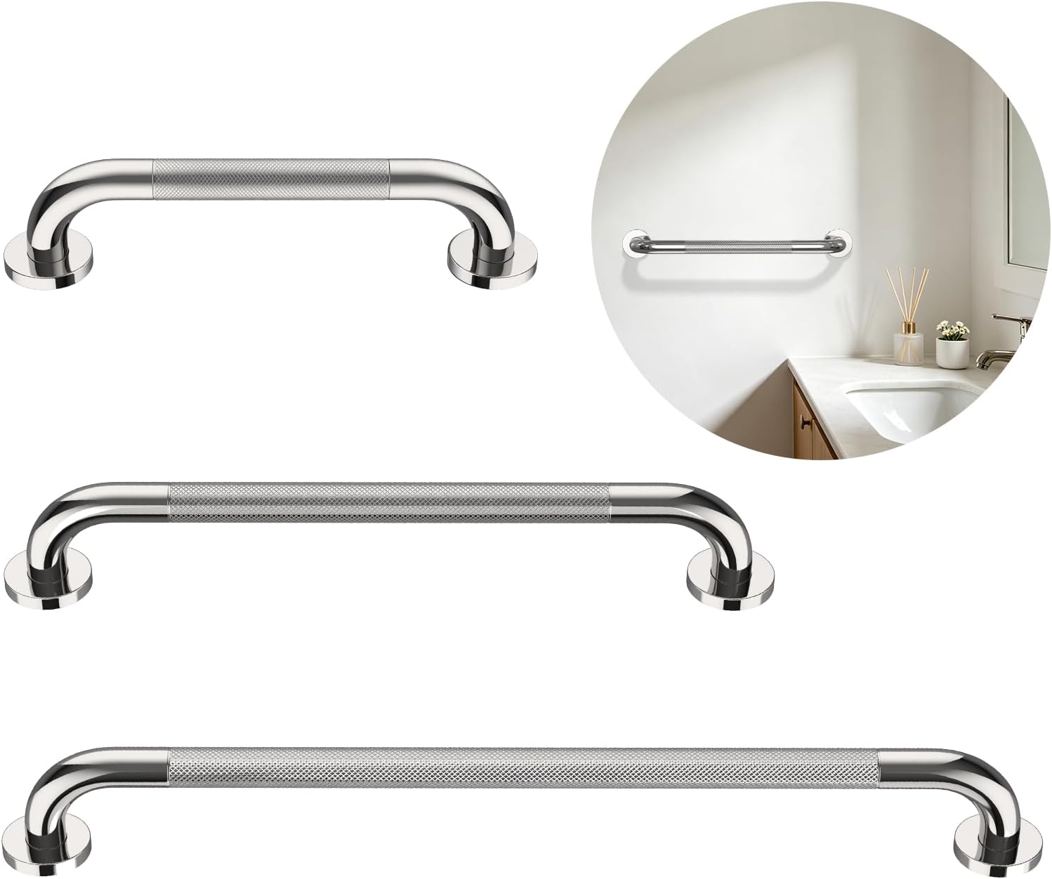 Munzong 3 Pack Commercial Handicap Grab Bars 18" 36" 42" Brushed Nickel | Bathroom Grab Bar for Shower 1.25" Diameter Anti Slip Bathroom Balance Bar Safety Hand Rail for Elderly Injury Senior