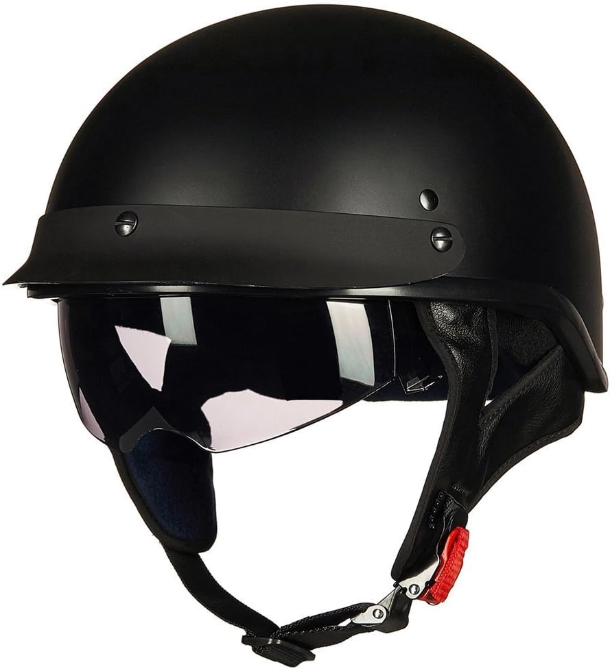 ILM Half Helmet Motorcycle Open Face Sun Visor Quick Release Buckle DOT Approved Cycling Motocross Suits Men Women 205V (M, Matt Black)