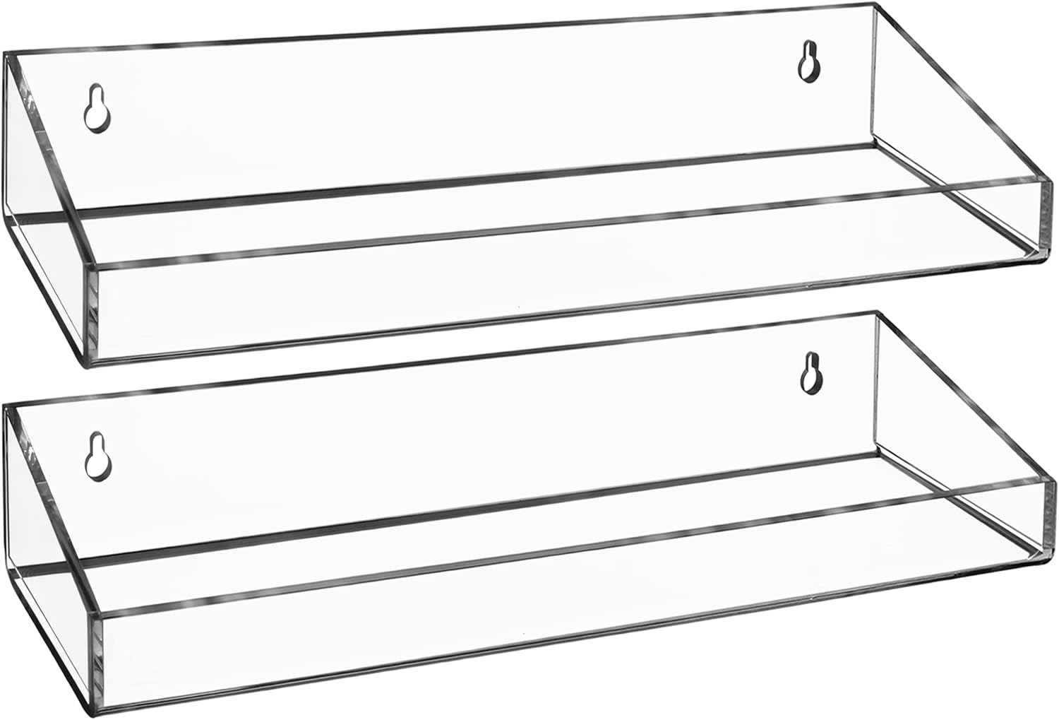 AMT 2 Pack Acrylic Floating Shelves, 15" L x 4" W, Clear Bathroom Wall, Bookshelves, Invisible Display for Office, Bedroom