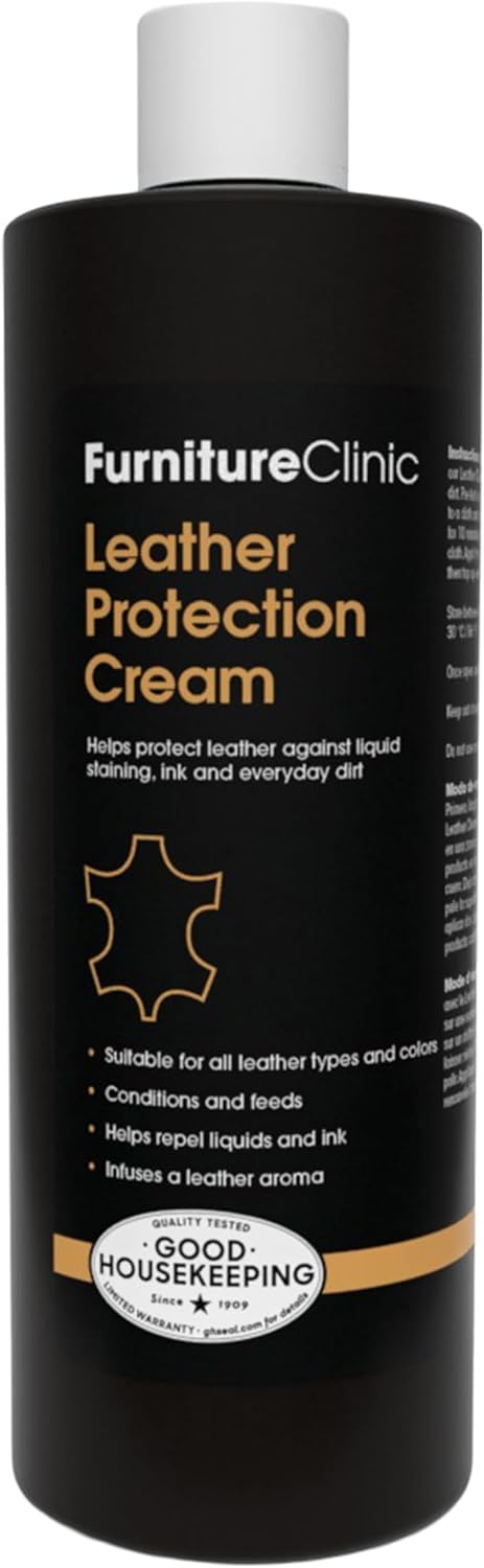 Furniture Clinic Large Leather Care Kit | Leather Cleaner + Conditioning Protection Cream for Furniture | Two 17oz Bottles + 1 Sponge & 1 Cloth | Restore Leather Couches, Car Seats, Jackets, & Boots