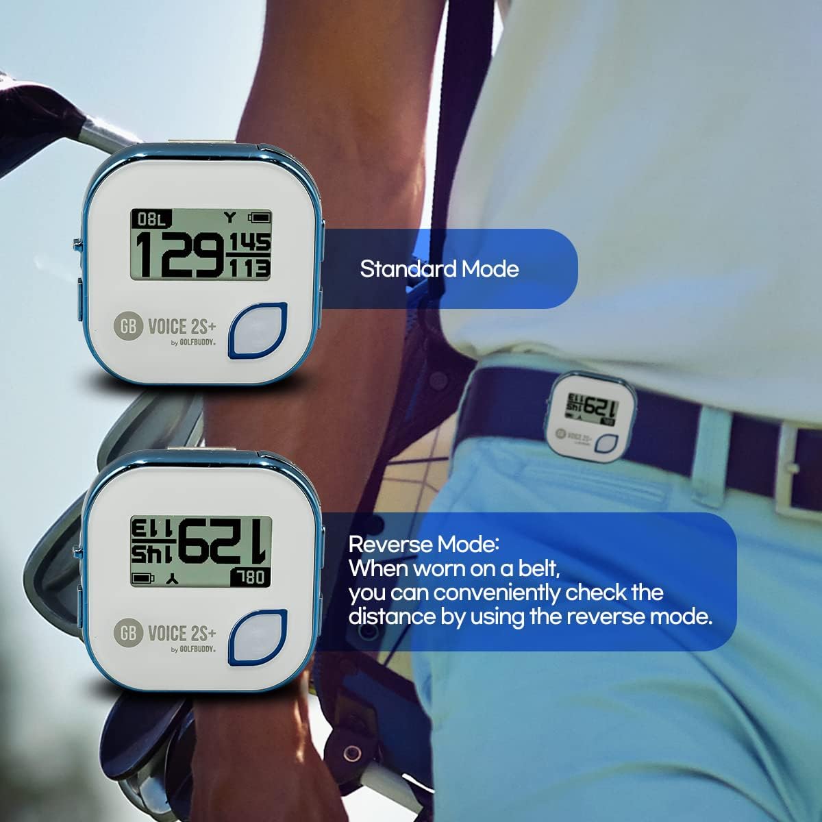 GOLFBUDDY Voice 2S+ Talking GPS Rangefinder, Clip on Hat Golf Navigation, Slope Mode on/Off, 18 Hours Battery Life, Shot Distance Measurement