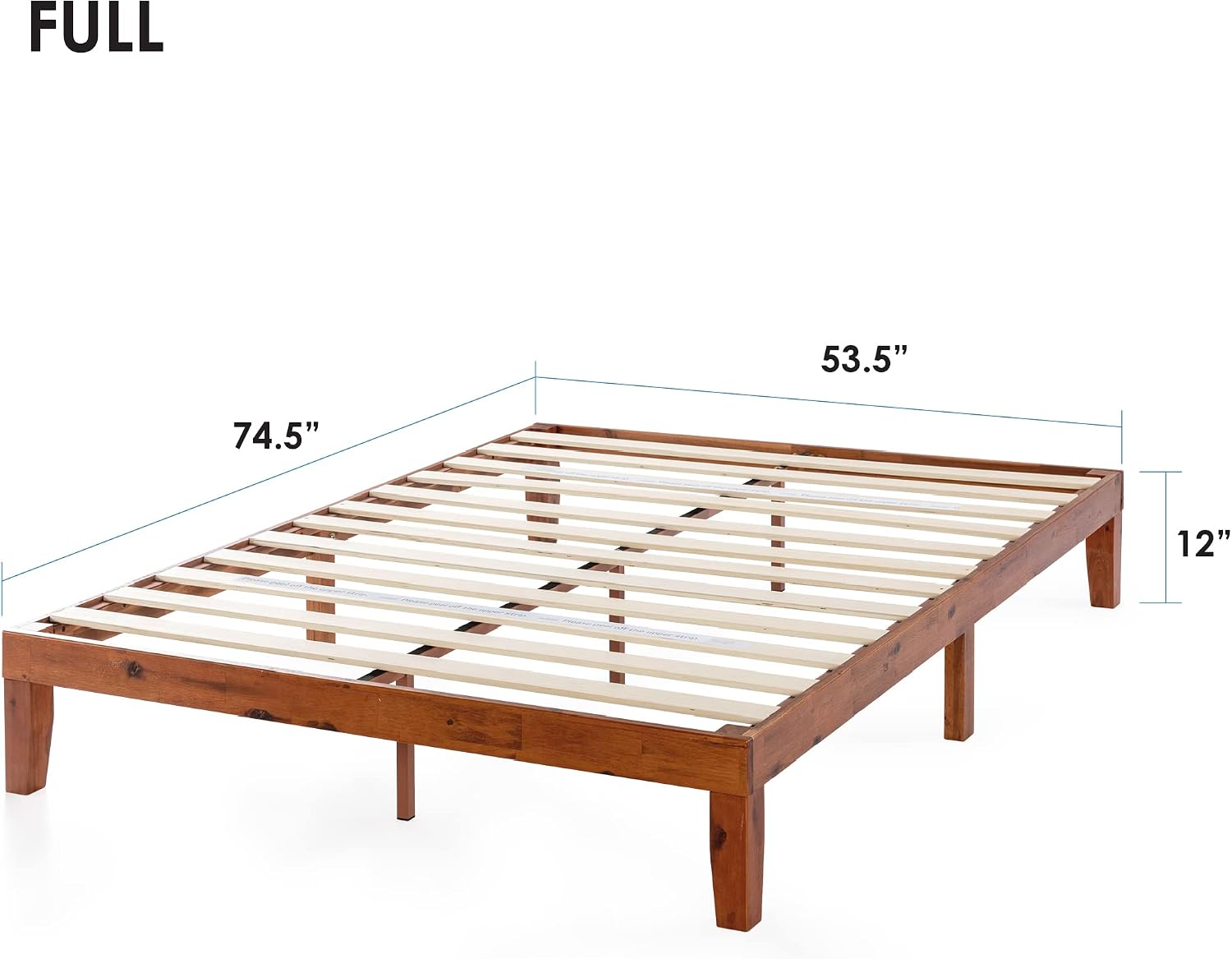 Mellow Naturalista Classic - 12 Inch Solid Wood Platform Bed with Wooden Slats, No Box Spring Needed, Easy Assembly, Queen, Pine
