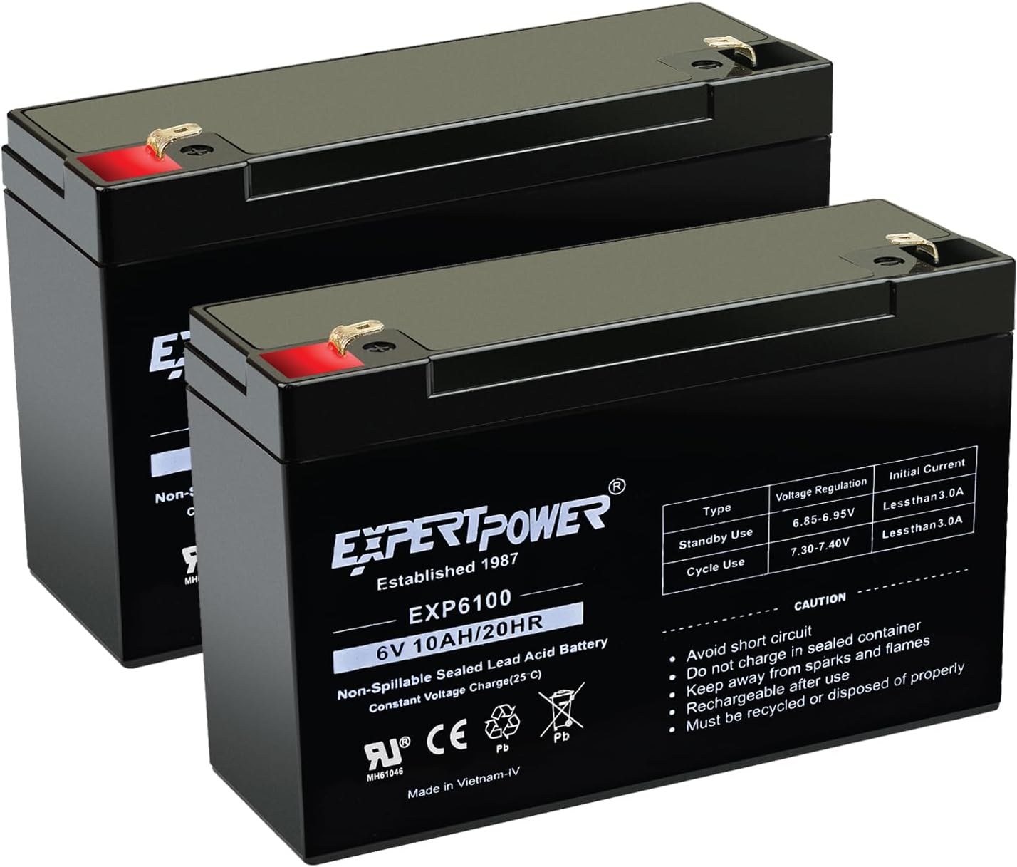 ExpertPower EXP6100 6V 10Ah - (2 Pack) SLA AGM 6V Battery for Emergency Light, Deer Feeder, Solar Storage, Electric Scooters