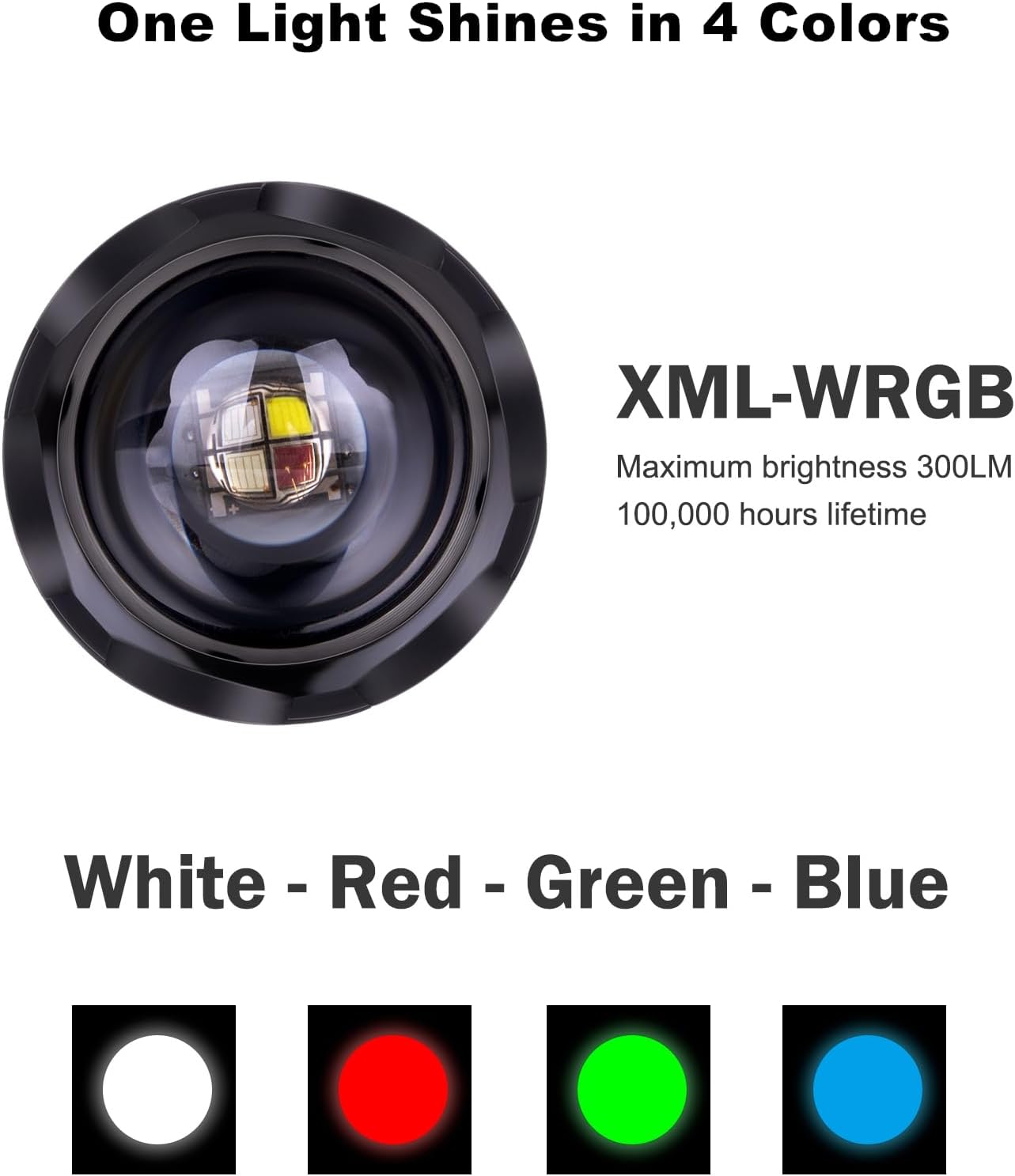Upgraded Zoomable Red Flashlight, 4 Color in 1 | Green Red Blue White Multi-Color RGBW LED, Memory Function, Night Vision, Fishing, Astronomy