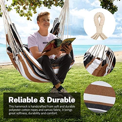 KPX Ourdoor Hanging Hammock Chair – Comfortable Tree Swing Chair Large Size 110X130cm（Without Pillows） - 330 Lbs Weight Capacity (Dark Gray)
