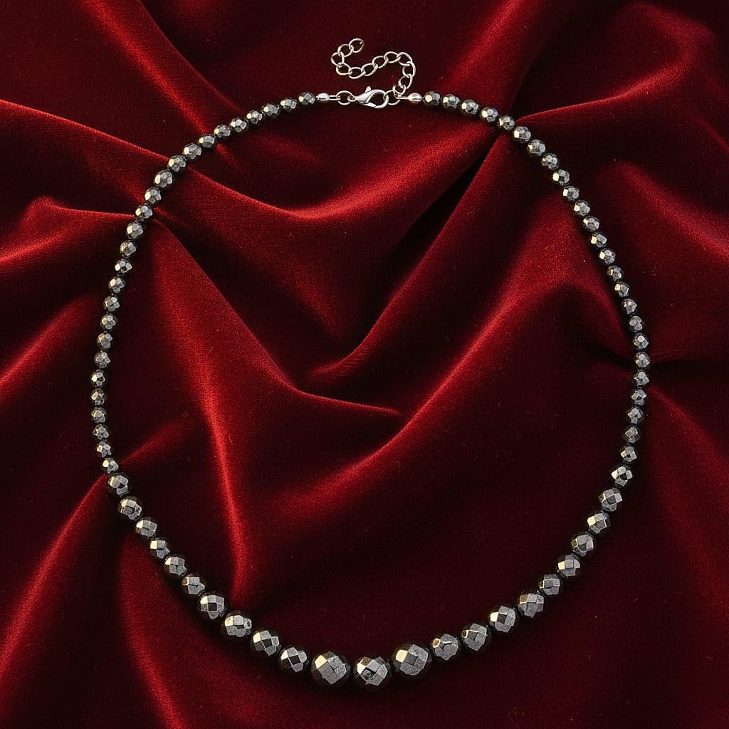 Blue Color Hematite Beaded Necklace Silvertone 560.00 ctw 20.5-22.5"