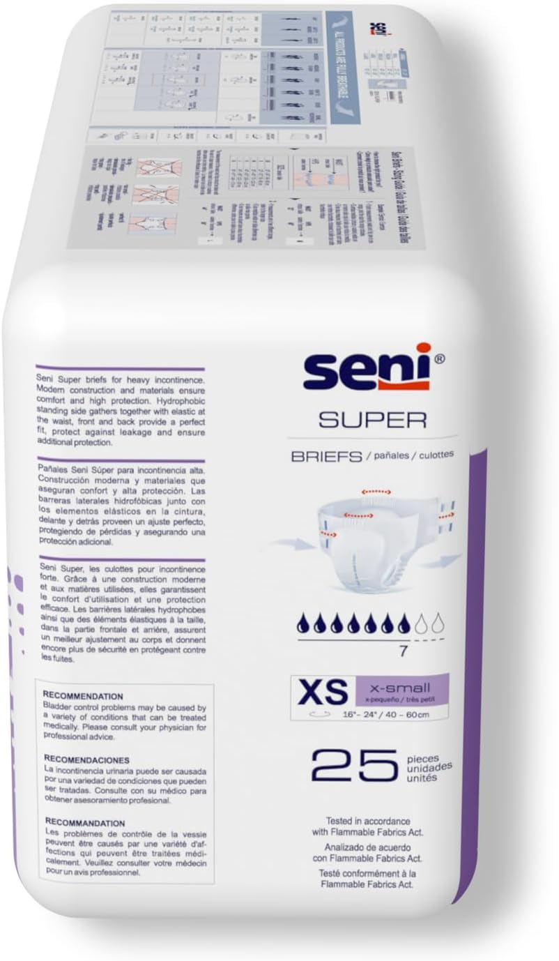 Seni Super Unisex Adult Incontinence Briefs with Tabs, 45-59 in, 75 ct | Breathable, Disposable Brief for Men & Women