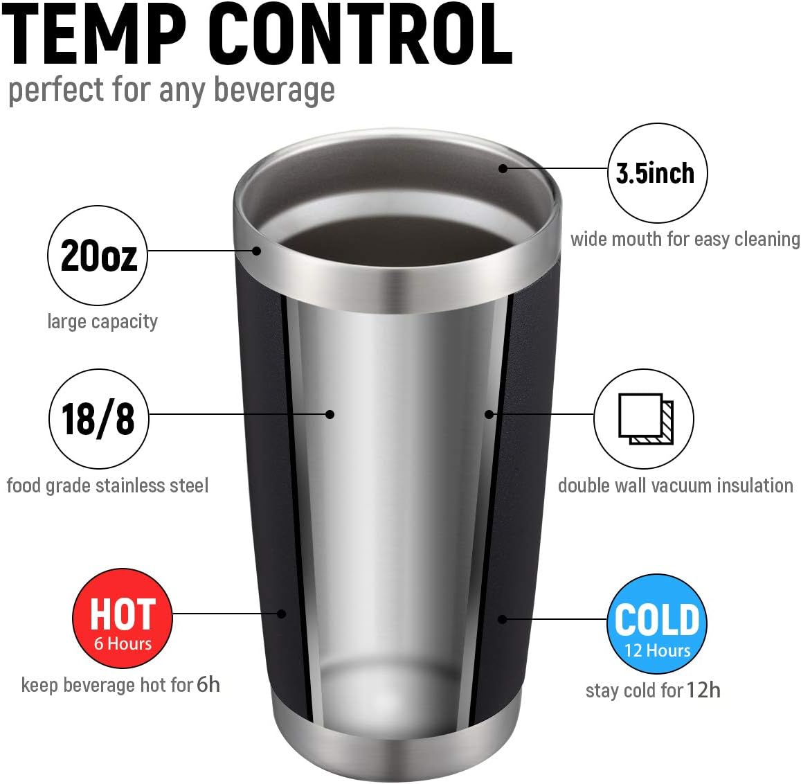 COMOOO 20oz Double Wall Vacuum Insulated Travel Mug