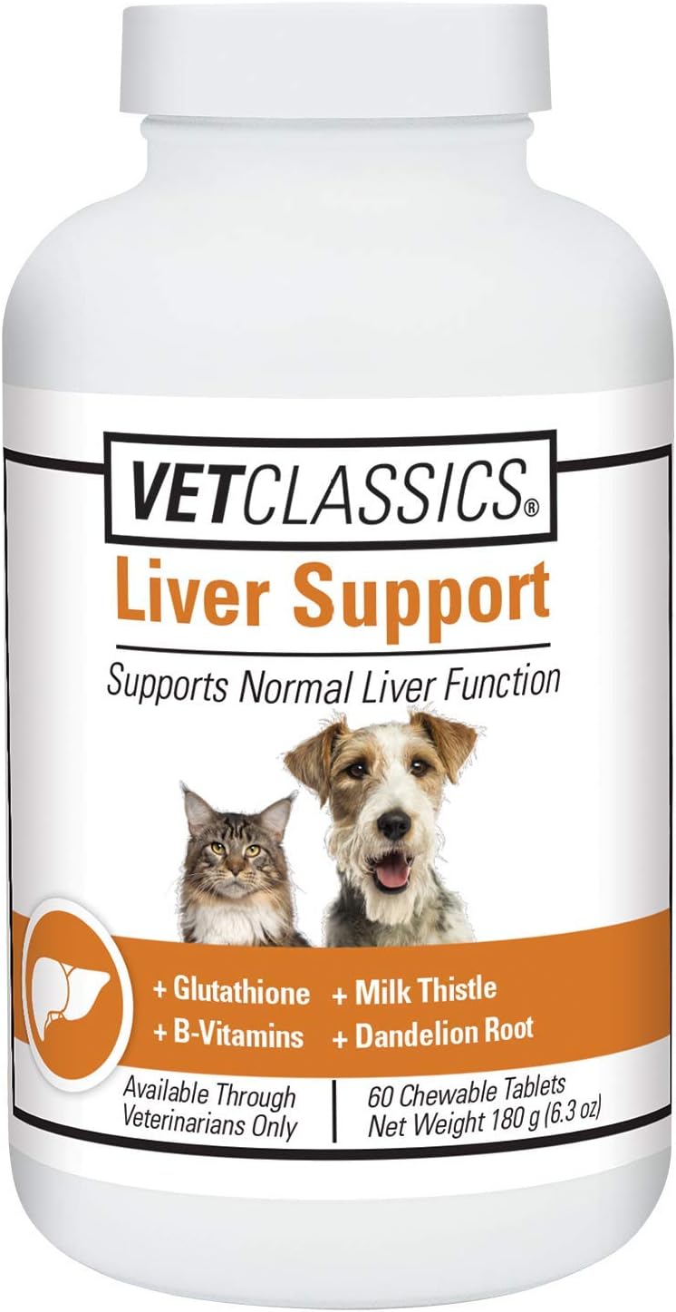 Liver Support Pet Health Supplement for Dogs, Cats – Liver Functions – B-Vitamins, Glutathione, Milk Thistle – Soft Tablets, Chews – 60 Chewable Tablets