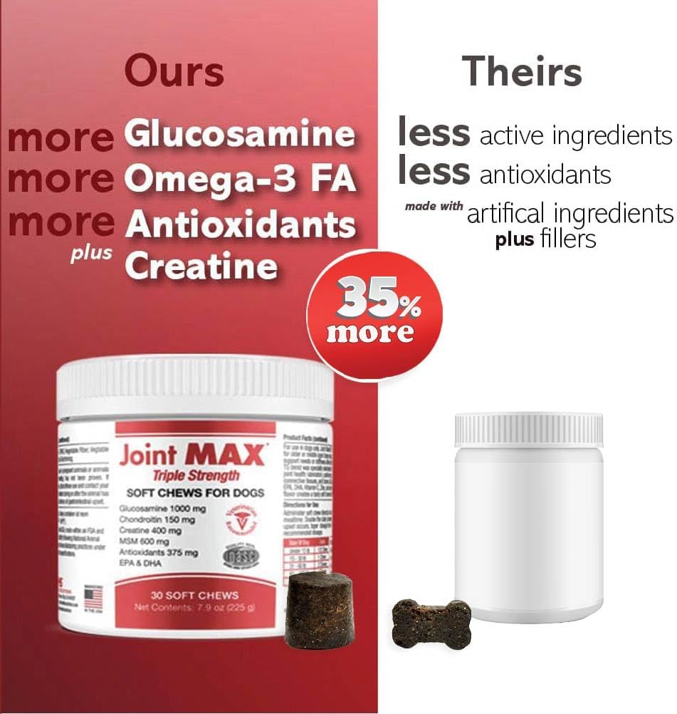 TS Joint Supplement Vet Formulated Pain & Inflammation Relief Treats Hip Dysplasia & Arthritis.Glucosamine, Chondroitin, Turmeric, MSM, HA, Creatine, Omega 3 EPA+DHA. All Dogs 240 Soft Chews