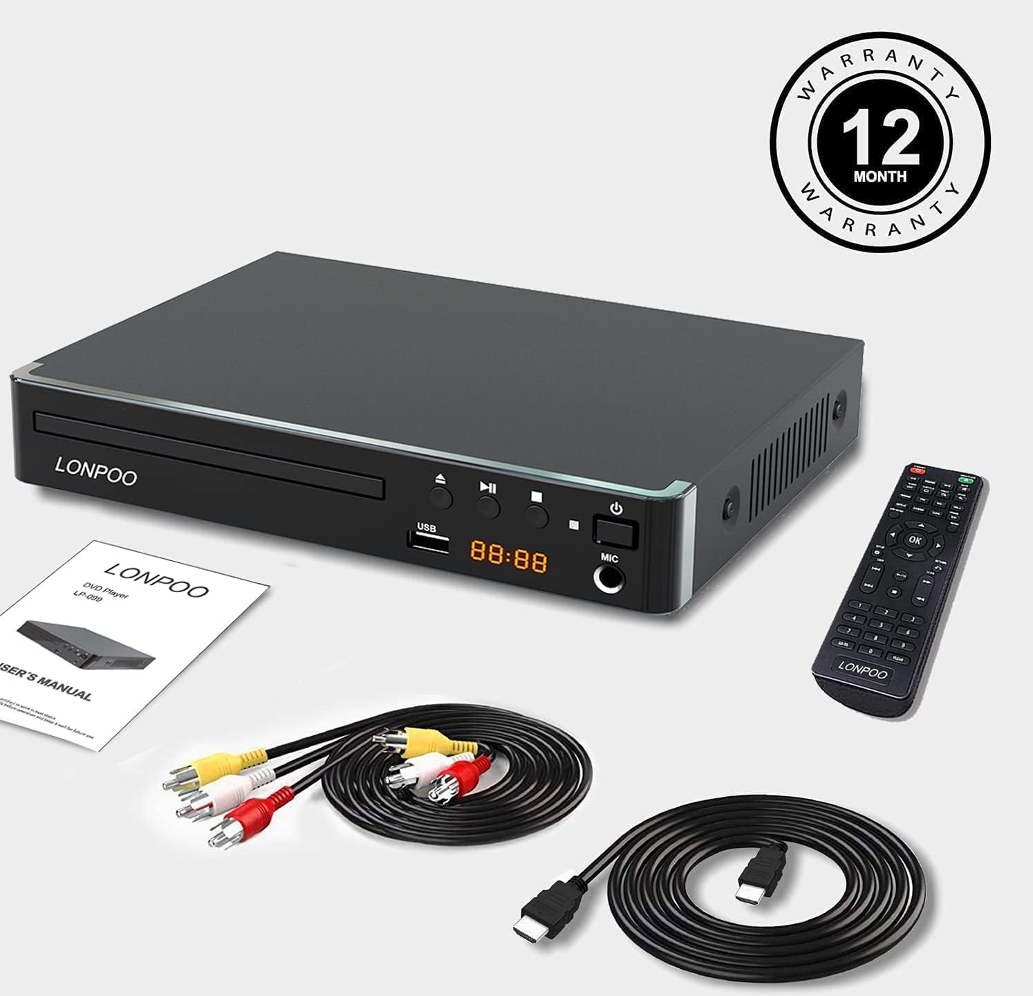 LONPOO DVD Players HDMI for TV, Compact Multi Region DVD Player