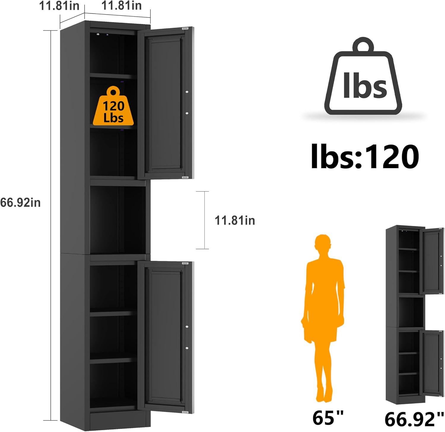 Ckzbx Tall Narrow Storage Cabinet 66.93" H Tall Bathroom Cabinet Metal Pantry Cabinets, 4 Adjustable Shelves for Kitchen, Home Office, Living Room, Dinning Room (20 inches Wide White)