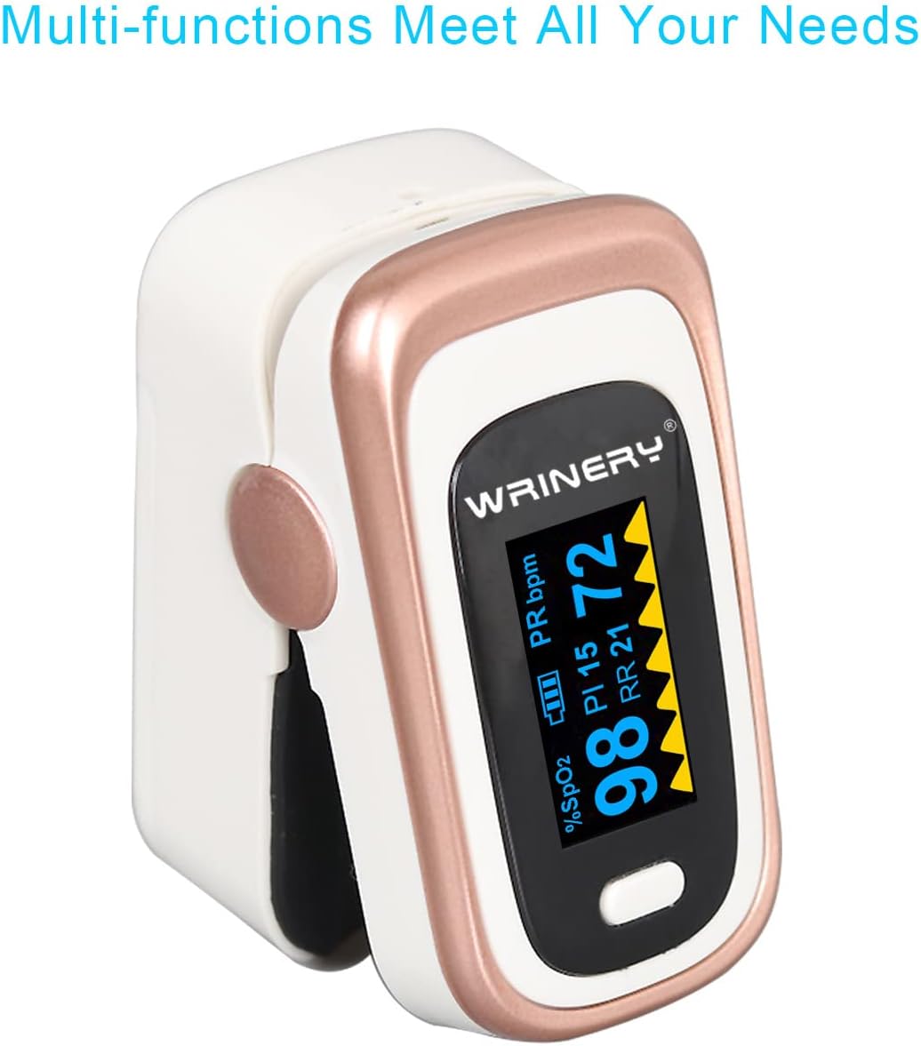 WRINERY Oxygen Saturation Monitor, Pulse Oximeter Fingertip, Oxygen Monitor, O2 Saturation Monitor, OLED Portable Oximetry with Batteries