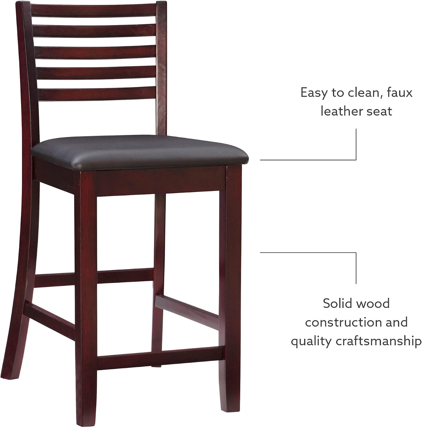 Linon Triena Collection Ladder Counter 24 Stool, 17"W x 20"D x 37"H, Espresso