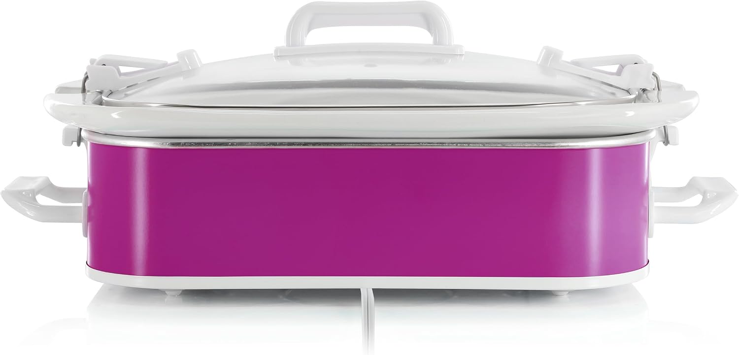 MegaChef 3.5 Quart Rectangle Casserole Slow Cooker with 3 Temperature Settings, Carry Handles and Locking Tempered Glass Lid (Cream)