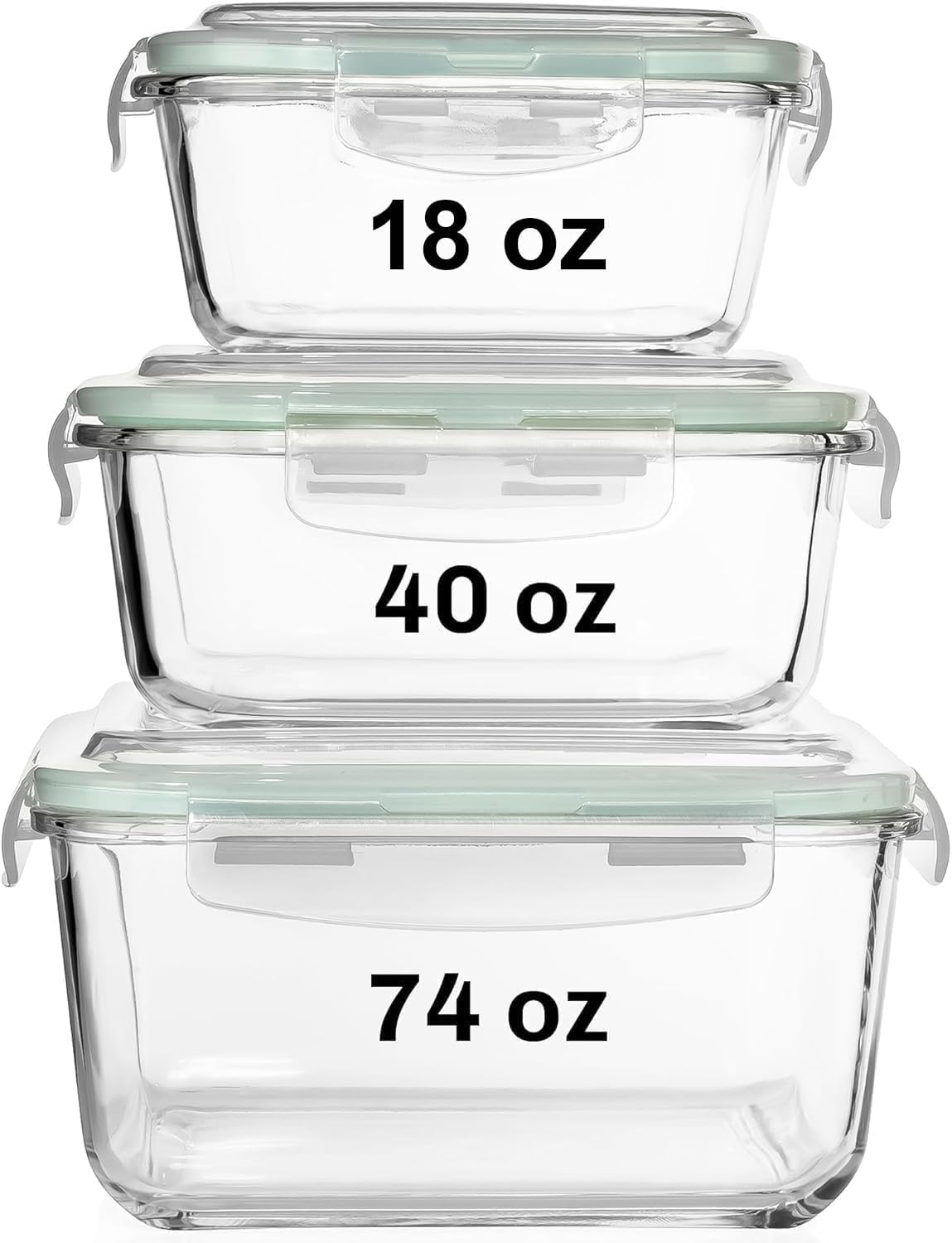 Razab 6 PC Square Glass Food Storage Containers with Airtight lids (74