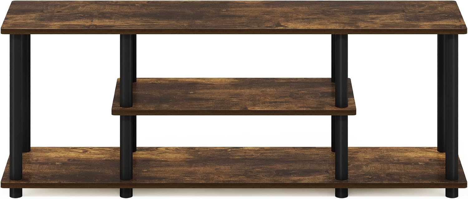 Furinno Turn-N-Tube No Tools 3D 3-Tier Entertainment TV Stand up to 50 inch TV, Round Tubes, French Oak Grey/Black | for TV up to 50 Inch, Open Frame Rectangular Entertainment Center with Storage Shelf, TV Console, for Living Room, Bedroom