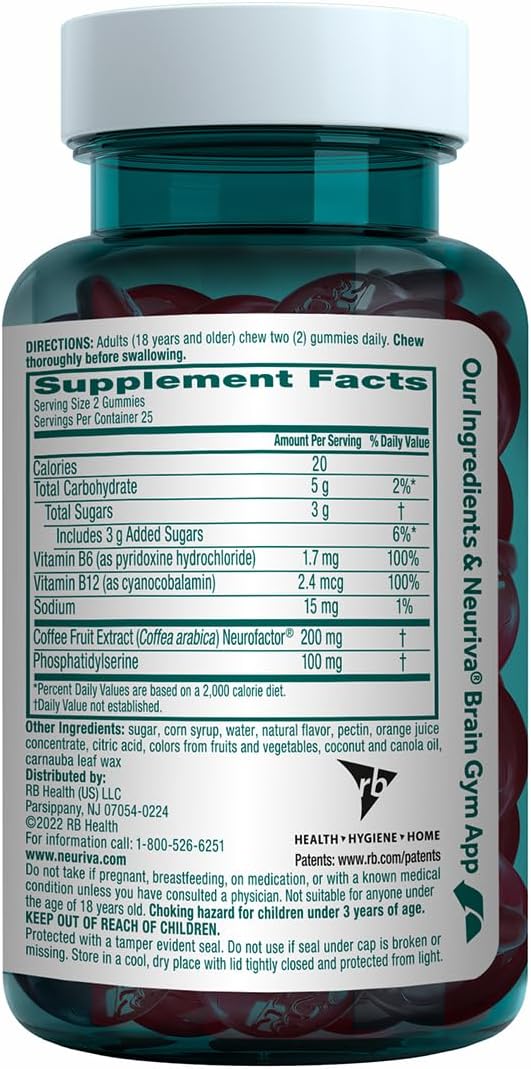 NEURIVA Plus Brain Supplements for Memory and Focus, Clinically Tested Nootropics Neurofactor and Phosphatidylserine with Vitamin B12, Vitamin B6