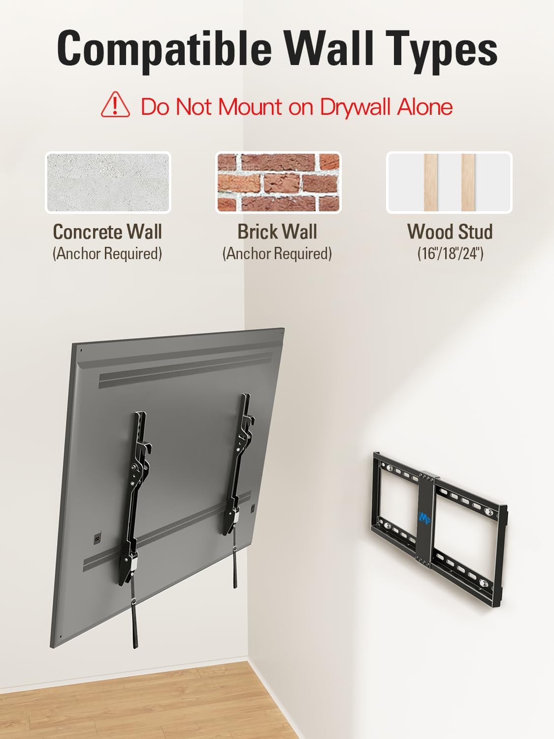 Mounting Dream Tilting TV Wall Mount for Most 37-90 Inch TVs up to 132lbs | Low Profile TV Mount Fits 16", 18", 24" Studs, Max VESA 600x400mm, Wall Mount TV Bracket with Quick Lock & Release, MD2268-LK