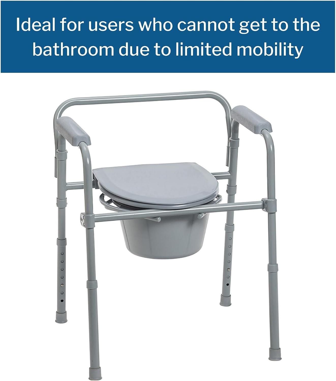 McKesson Folding Commode Chair with 7.5 qt Bucket, 13 1/2 in, 1 ct | Seat Width, Adjustable Height