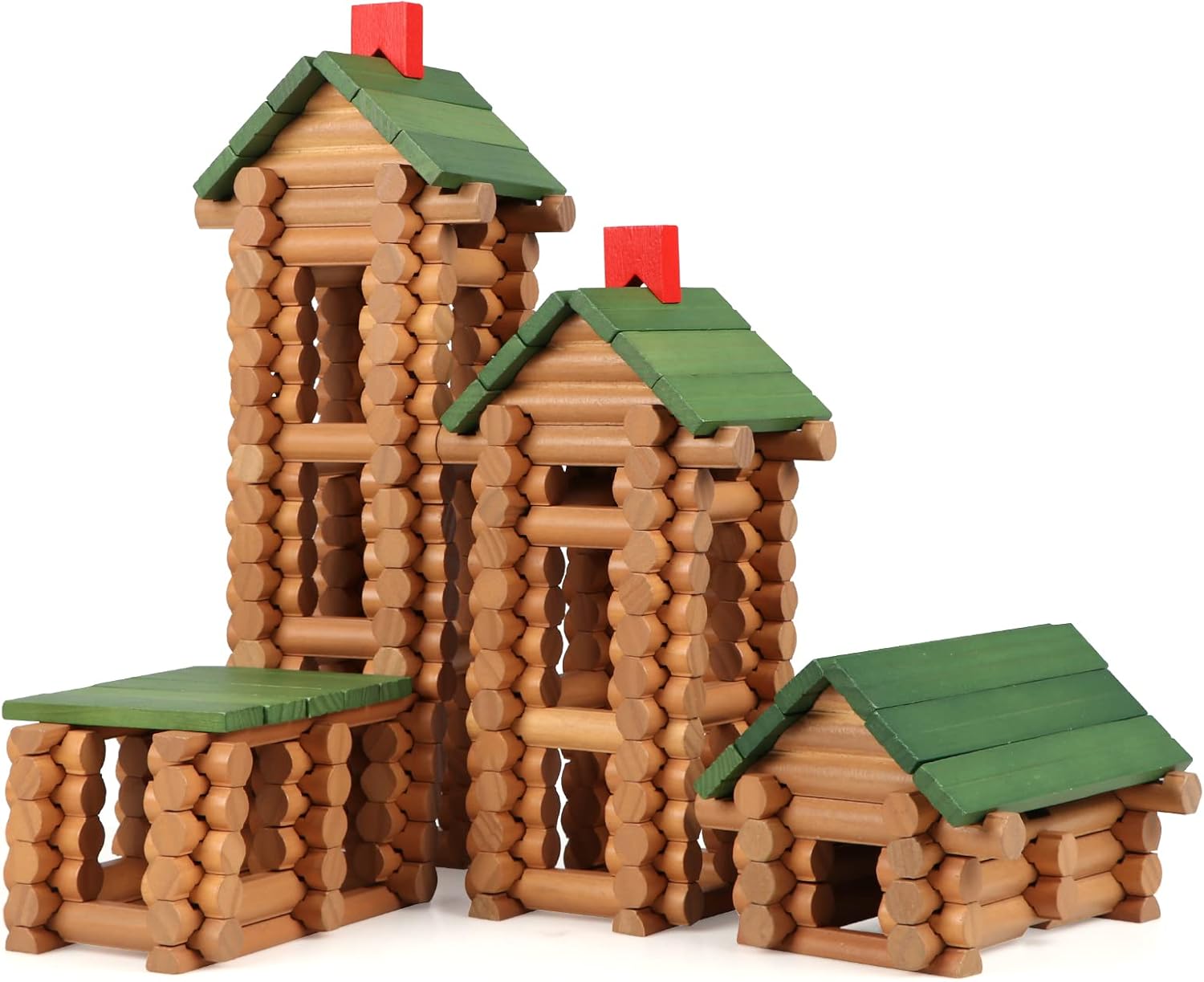 Wondertoys 170 Pieces Wood Logs Set Ages 3+, Classic Building Log Toys for Boy, Creative Construction Engineering Educational Gifts