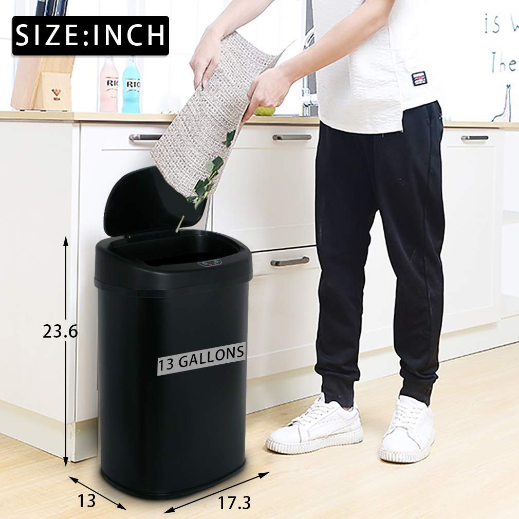Dkeli 13 Gallon Automatic Motion Sensor Trash Can, Stainless Steel Touchless Kitchen Trash Can with Lid, 50L High-Capacity Office Bathroom Bedroom Garbage Bin