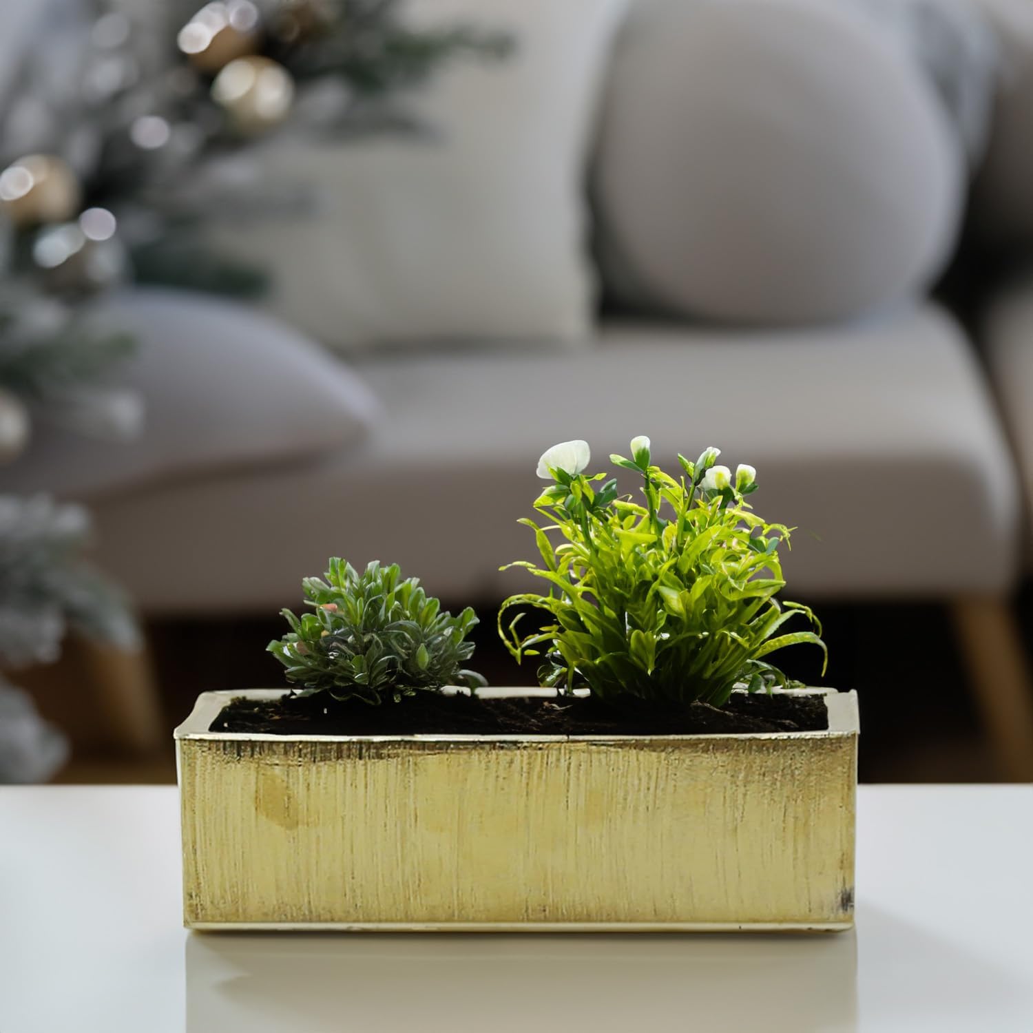 WGVI Long Rectangle Ceramic Planter Vase in White 14" x 4" x 4"H, Rectangular Box Block Terrarium Pot, Flower Arrangement, Tabletop Centerpiece