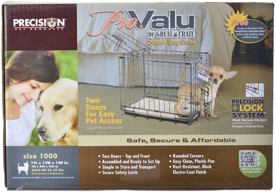 Precision Pet Products Two Door Provalue Wire Dog Crate, 24 Inch, For Pets 15-30 lbs, With 5-Point Locking System