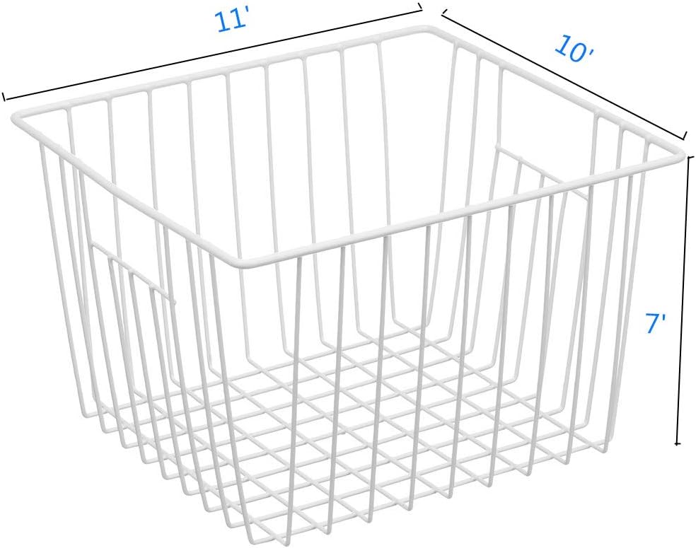Freezer Organizer Bin, Kitchen Metal Wire Storage Basket, Pantry Cupboard Household Container Divider with Handles, Bathroom, Closet, Bedroom, Office