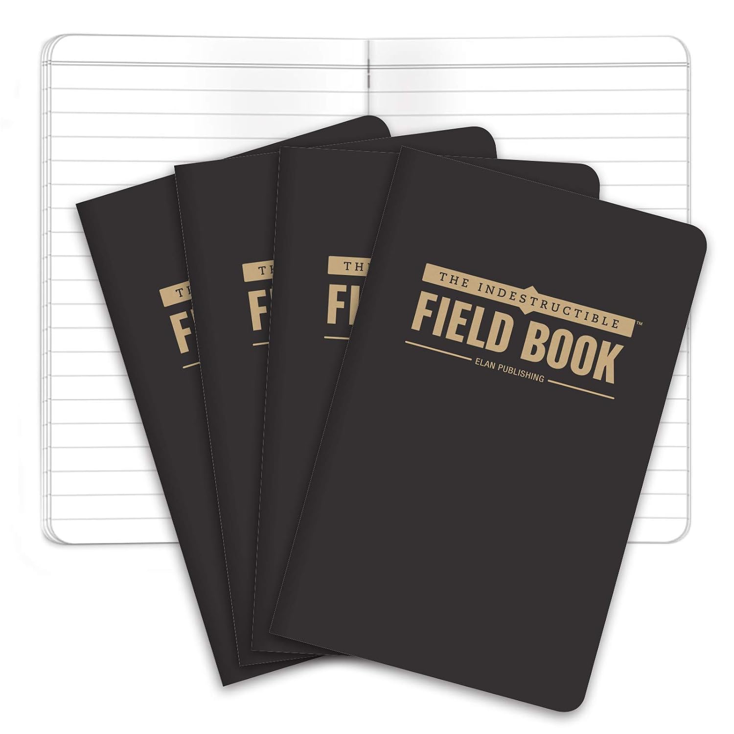 Elan Publishing Company The Indestructible, Waterproof, Tearproof, Weatherproof Field Notebook - 3.5"x5.5" - Black- Lined Memo Book - Pack of 4