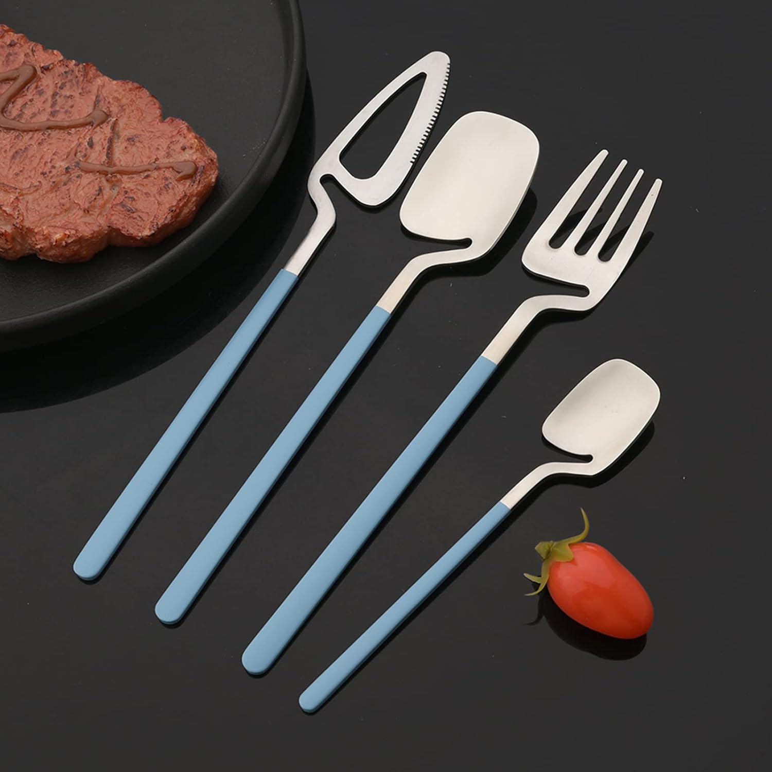 JASHII Hangable Silverware Set, Matte Rainbow Flatware Cutlery Set Service for 2