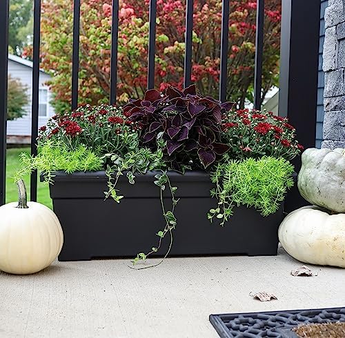 The HC Companies Romana Planter Box, 28 Inch, Clay, 1-Pack | Plastic, Drainage Plug, Lightweight, UV-Resistant, for Garden, Patio, Balcony & Fence