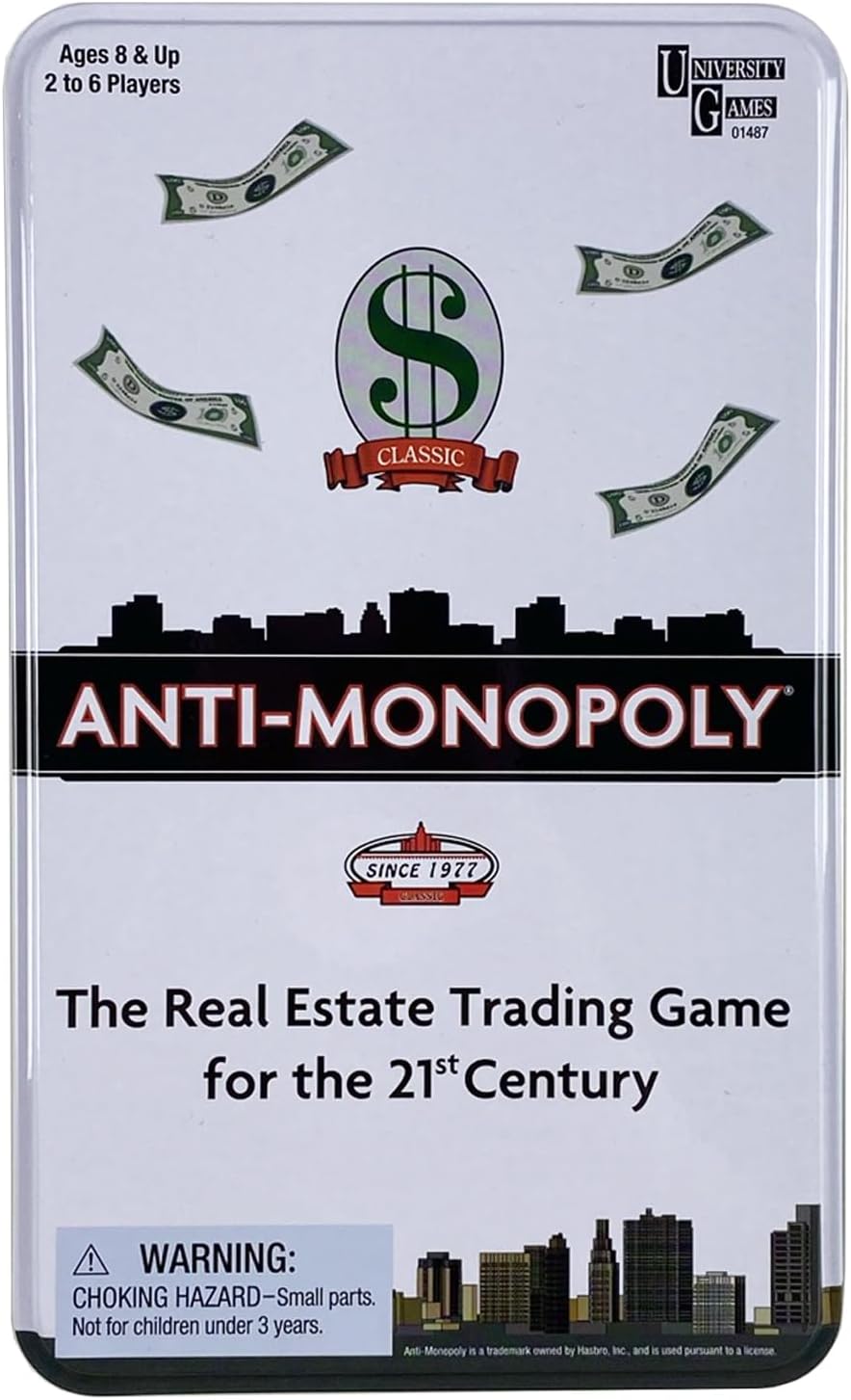 Anti-Monopoly Game Tin Travel by University Games |The Real Estate Trading Game for the 21st Century | Fun