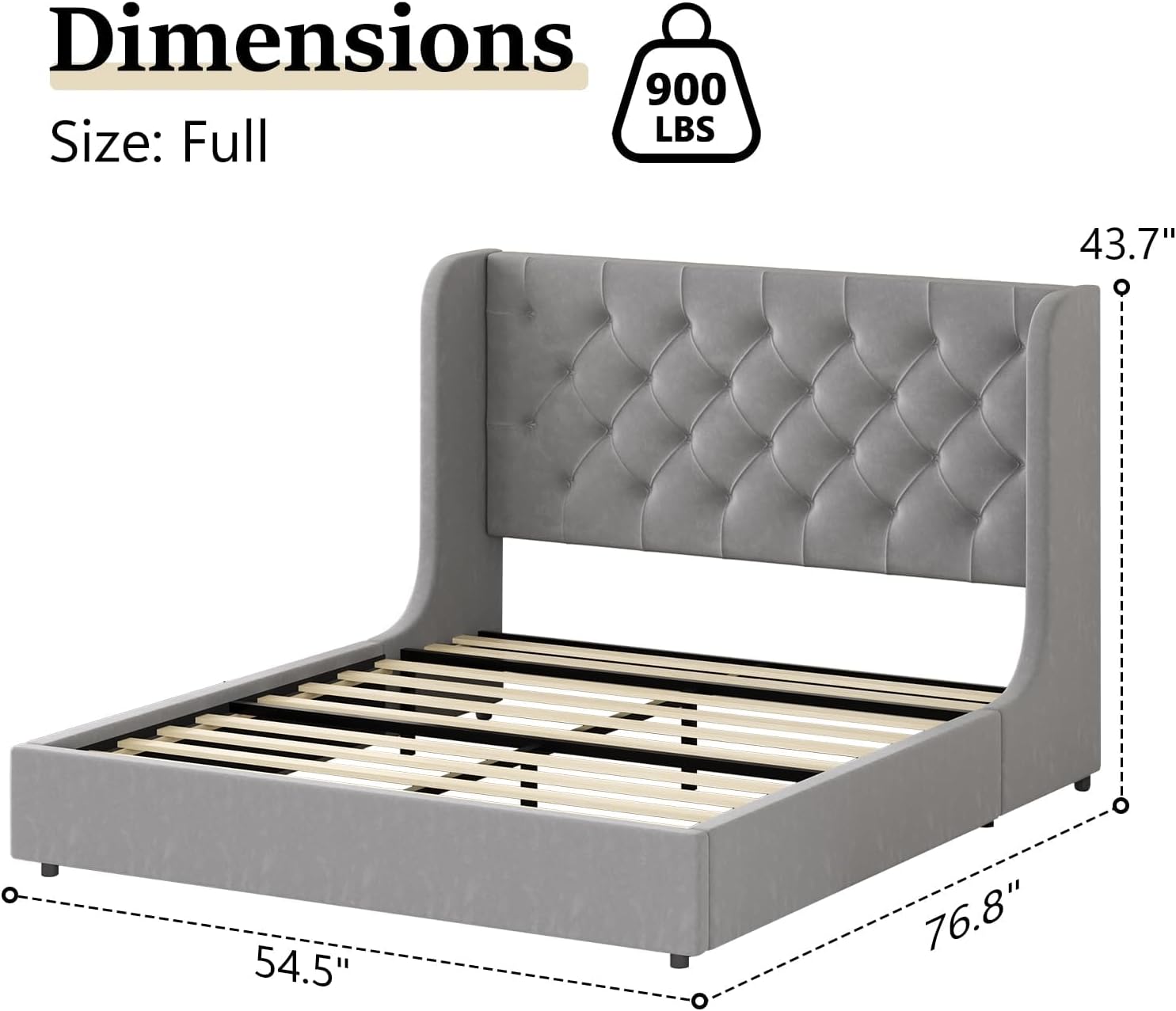 HOMBCK Full Size Bed Frame with Headboard, Upholstered Platform Bed, White | Velvet Tufted Curved Wingback/Wooden Slats Support/No Box Spring Needed/Noise-Free/Easy Assembly