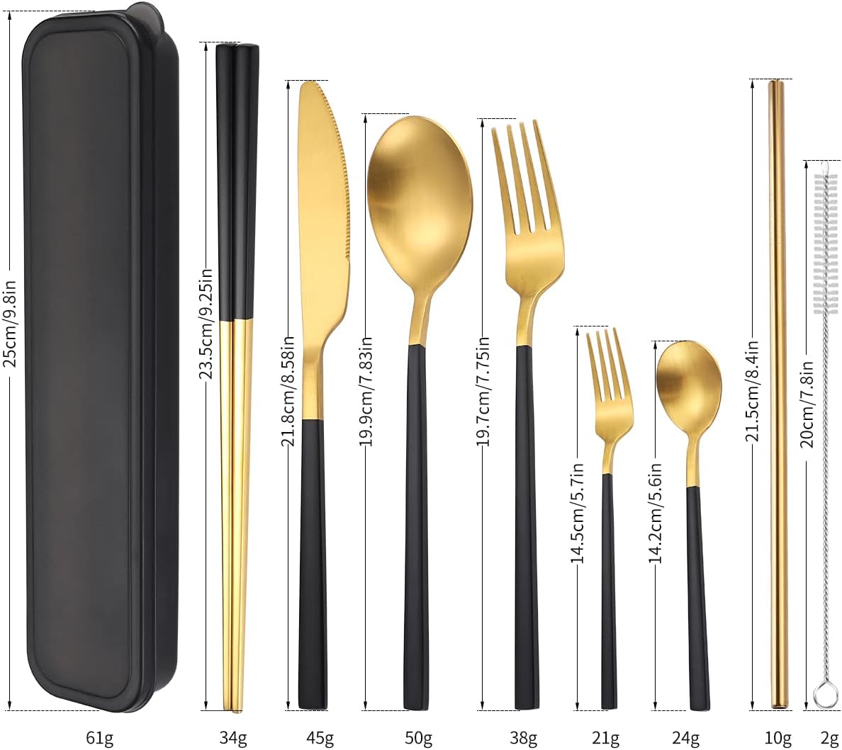 AARAINBOW 6 Pieces 18/8 Stainless Steel Flatware Set Portable Reusable Cutlery Set Travel Utensils Set Including Chopsticks Knife Fork Spoon Straws