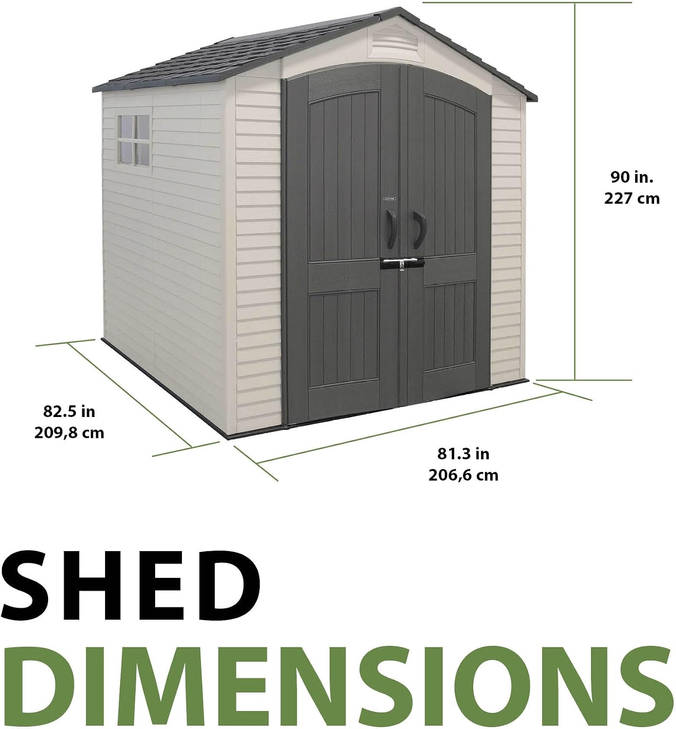 Lifetime 7' x 7' Outdoor Storage Shed with High-Density Polyethylene, Steel-Reinforced, Desert Sand